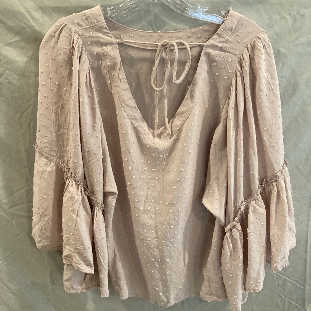 Light pink Swiss dot ruffle blouse
